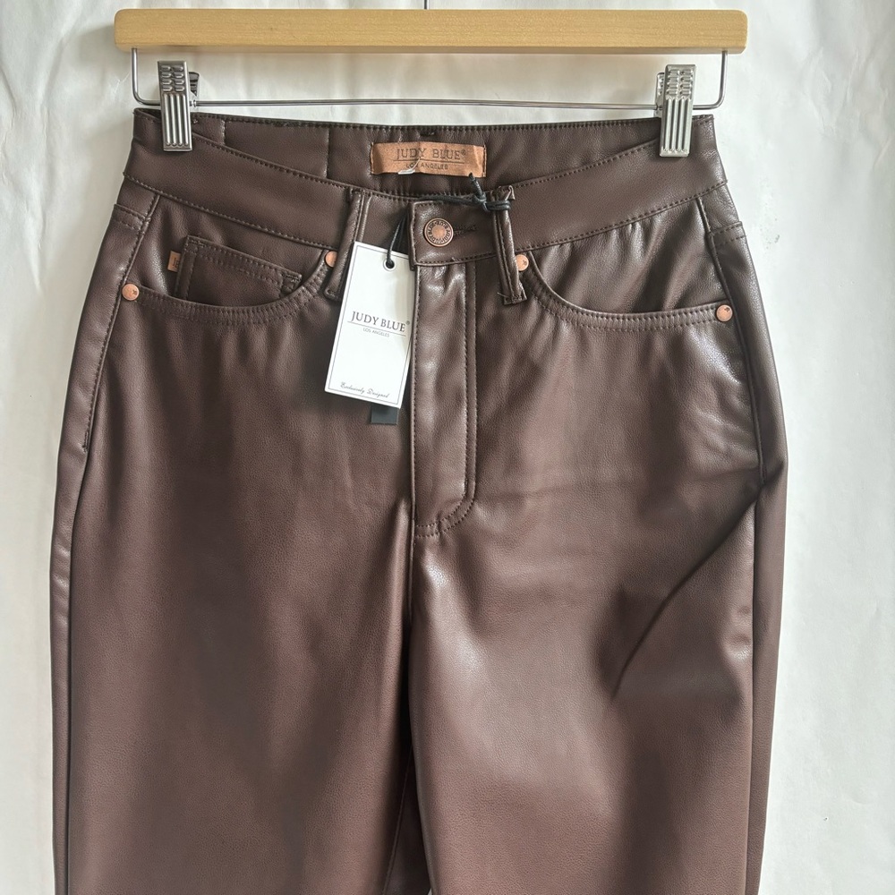 Judy Blue Tummy Control High Rise Faux Leather Straight Pants Espresso Size 26 - Picture 14 of 17
